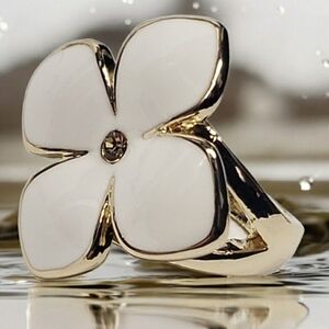 Camille Lucie White Four Petal Plated Gold Ring - Size 9